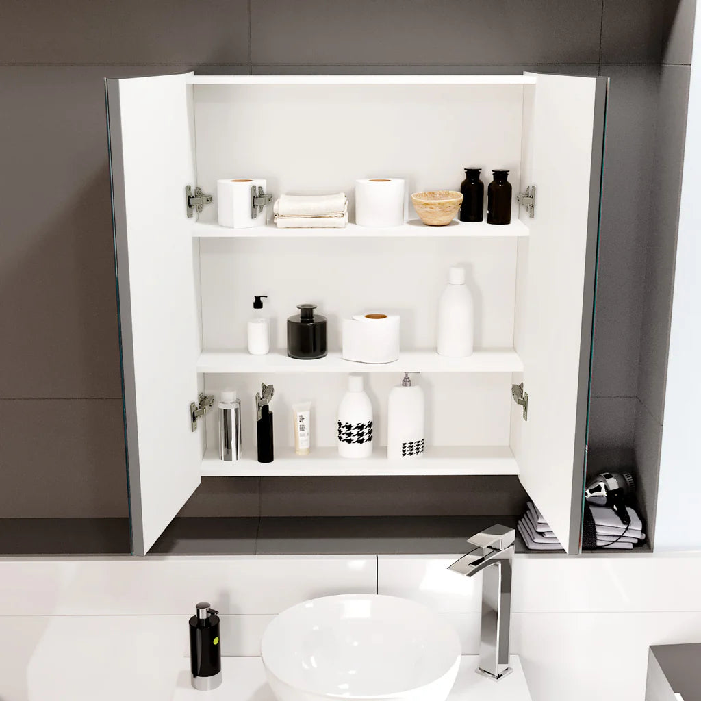Matte Grey 600mm Bathroom Mirror Cabinet With Shelf Storage