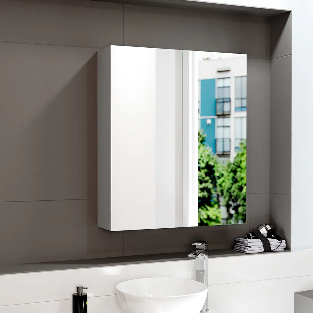 Matte Grey 600mm Bathroom Mirror Cabinet With Shelf Storage