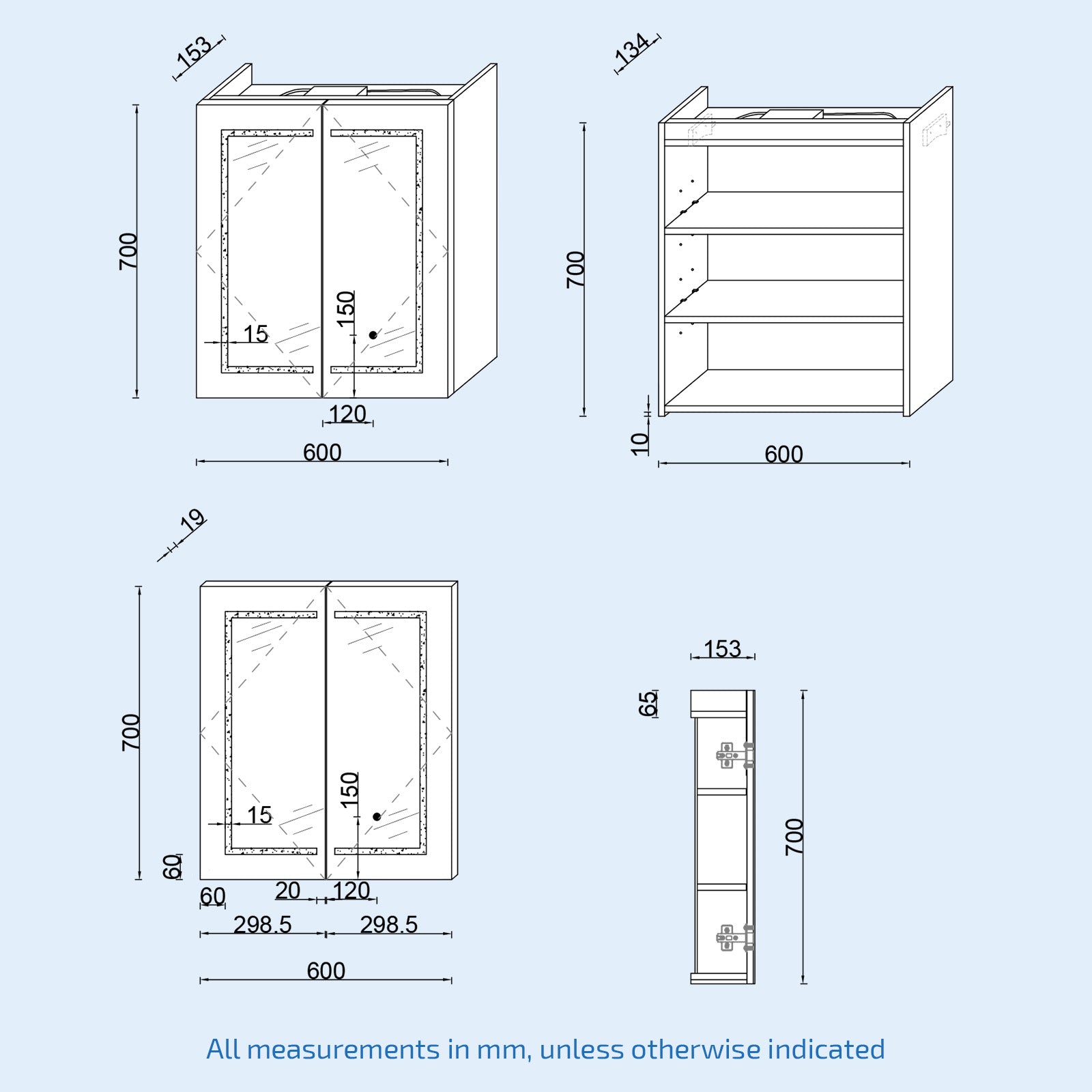 600mm LED 2 Doors White Bathroom Mirror Cabinet Battery Powered