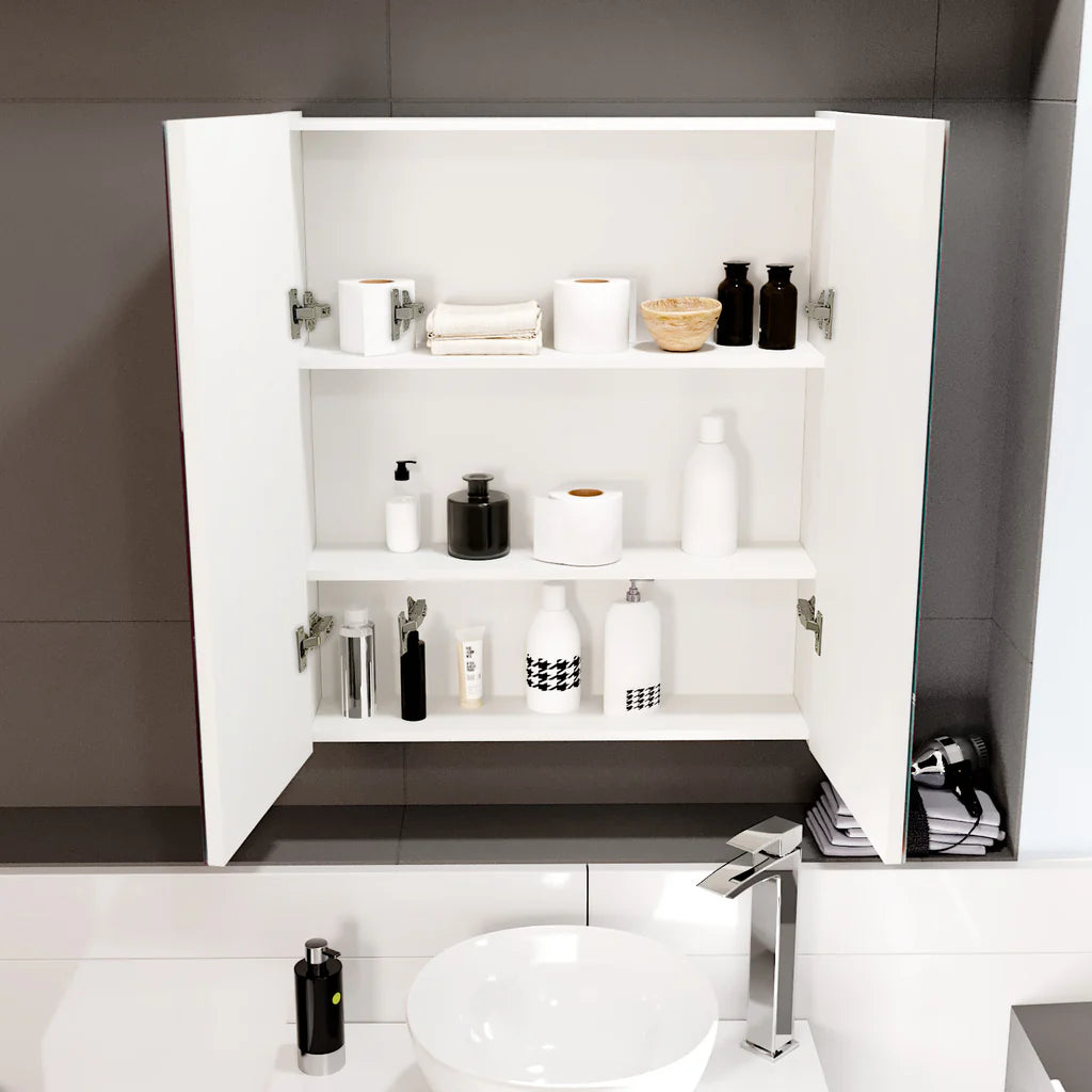 Gloss White 600mm Bathroom Mirror Cabinet With Shelf Storage