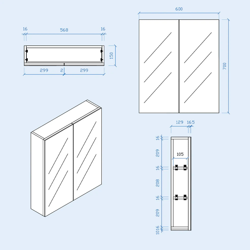 Gloss White 600mm Bathroom Mirror Cabinet With Shelf Storage