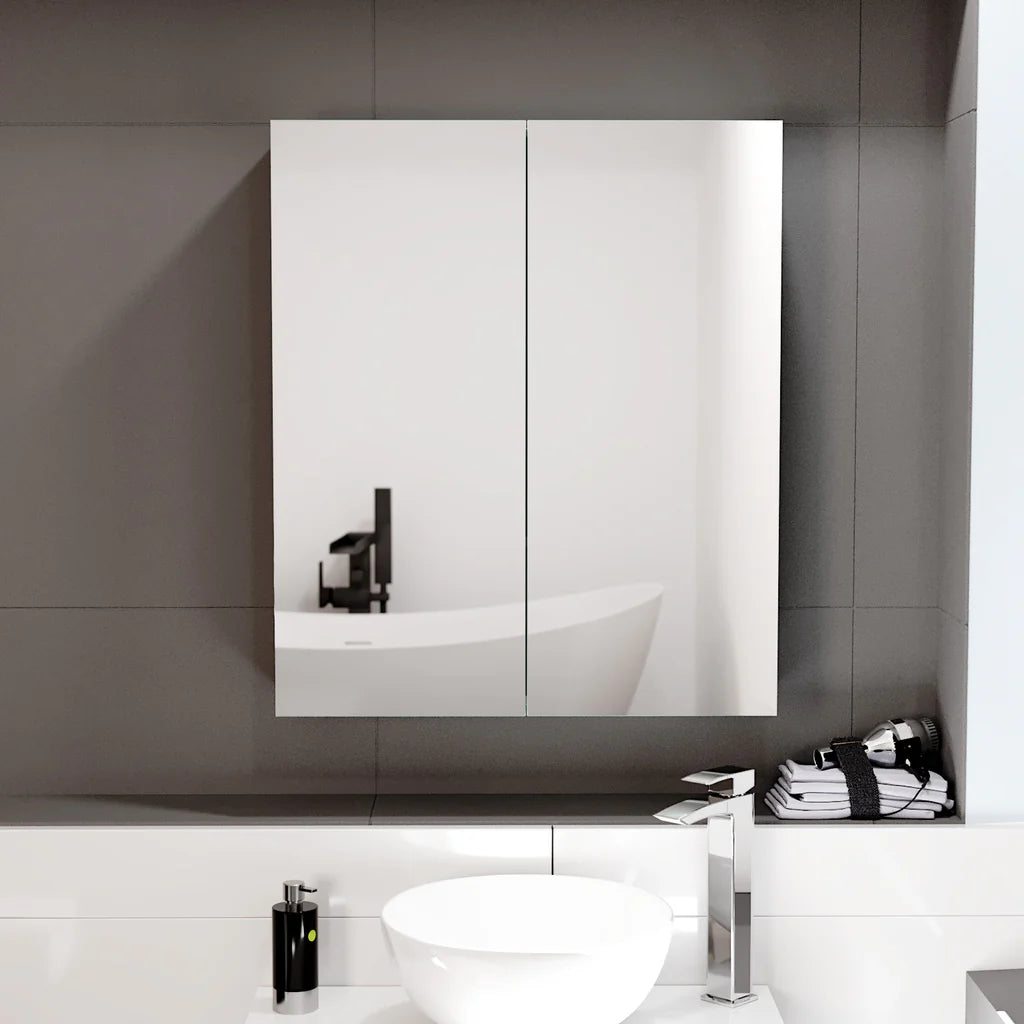 Gloss White 600mm Bathroom Mirror Cabinet With Shelf Storage