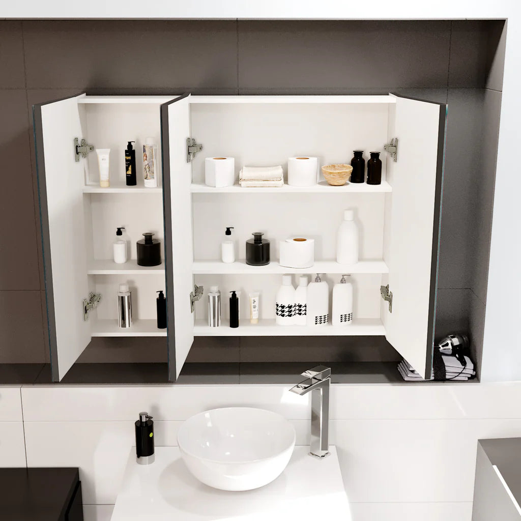 Dark Grey 900mm Bathroom Mirror Cabinet With Shelf Storage
