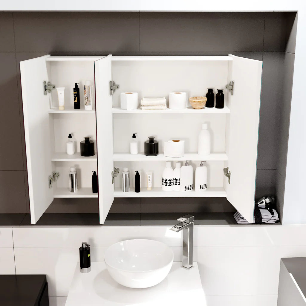 Gloss White 900mm Bathroom Mirror Cabinet With Shelf Storage