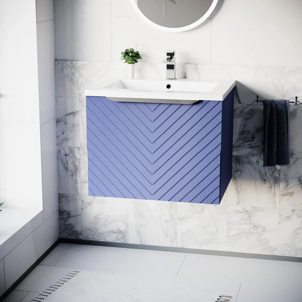 Roxy 600mm Wall Hung Blue Drawers Basin Vanity Chrome Handle