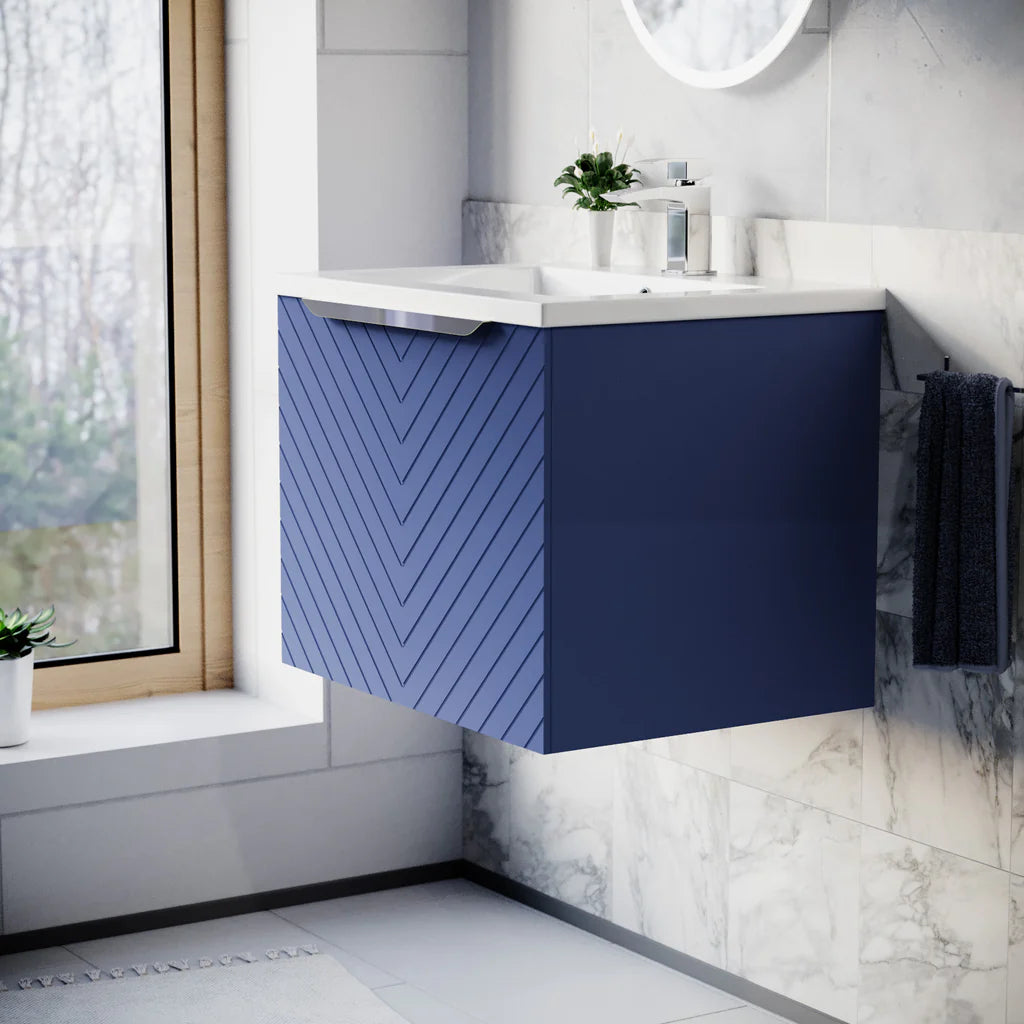 Roxy 600mm Wall Hung Blue Drawers Basin Vanity Chrome Handle