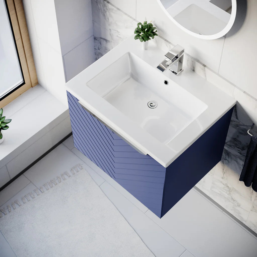 Roxy 600mm Wall Hung Blue Drawers Basin Vanity Chrome Handle