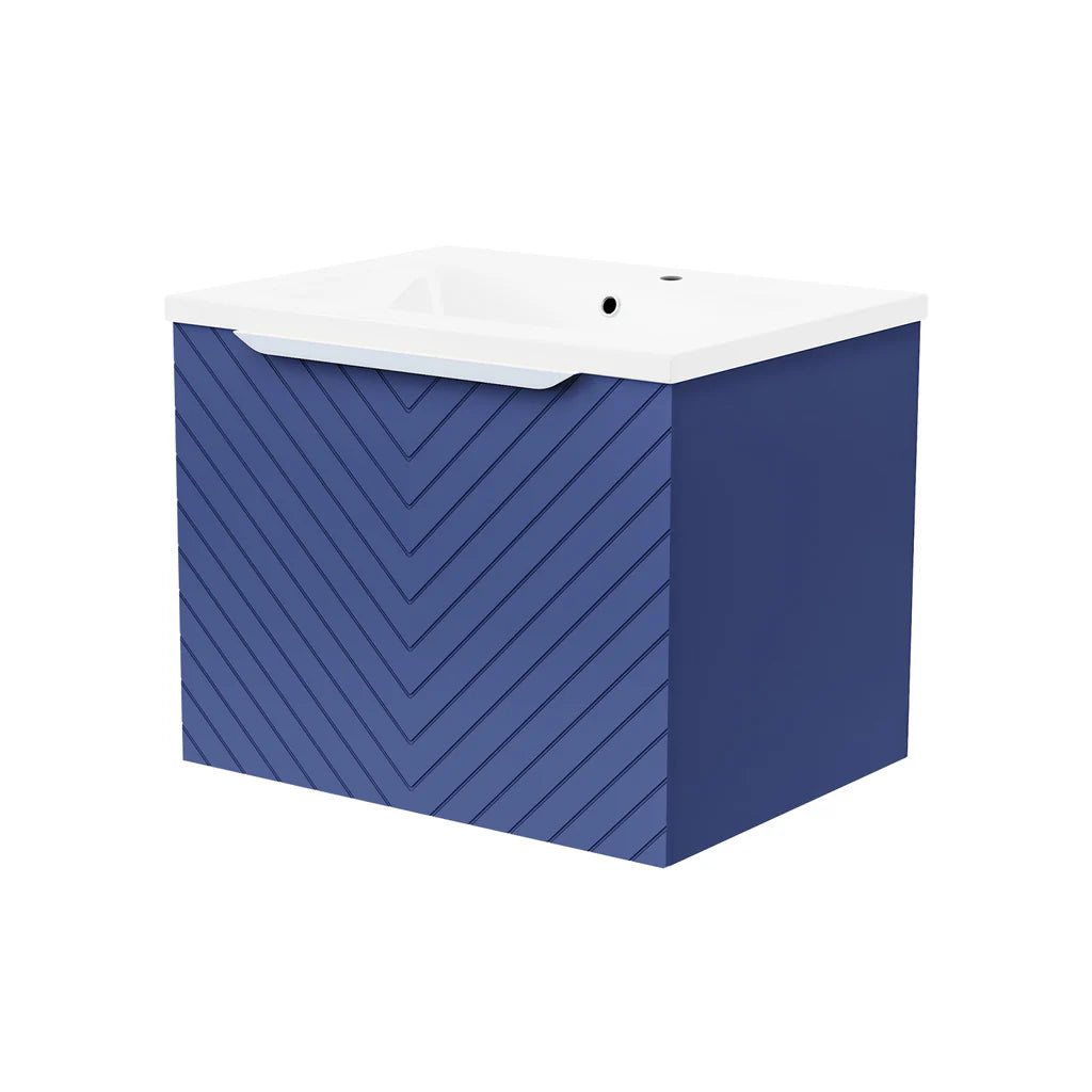 Roxy 600mm Wall Hung Blue Drawers Basin Vanity Chrome Handle