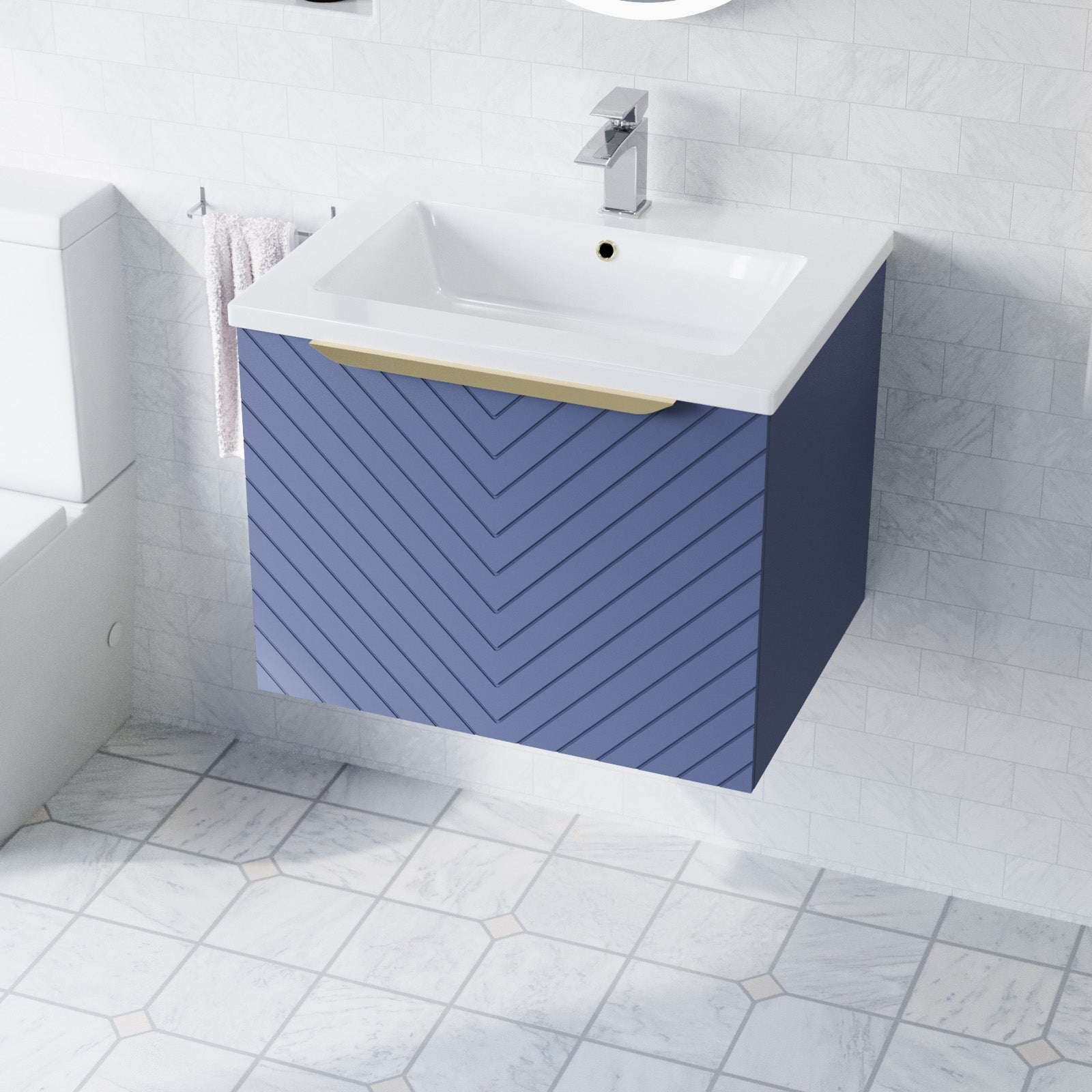 Roxy Blue 600mm Wall Hung Basin Vanity With Handle & Closed Coupled Toilet