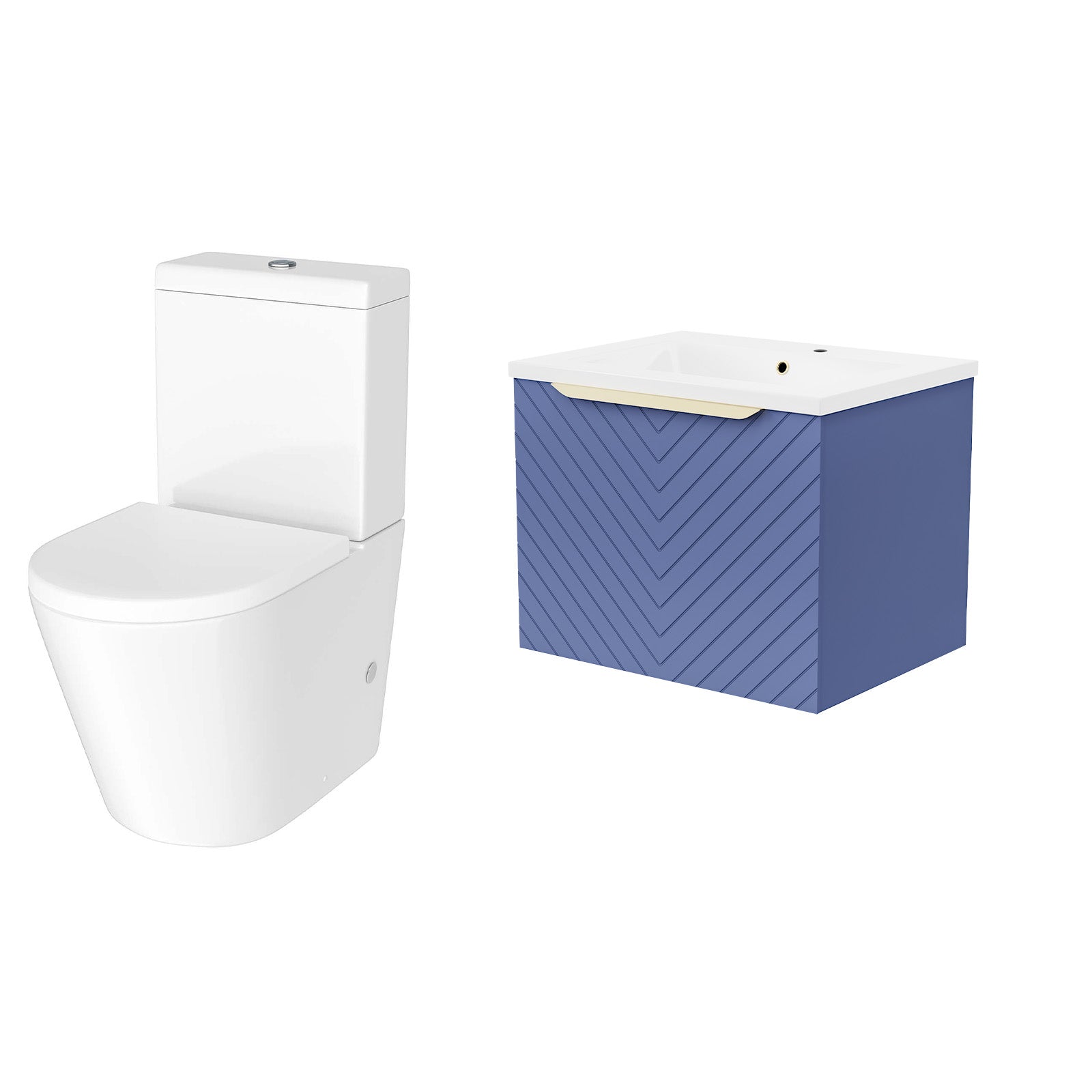Roxy Blue 600mm Wall Hung Basin Vanity With Handle & Closed Coupled Toilet