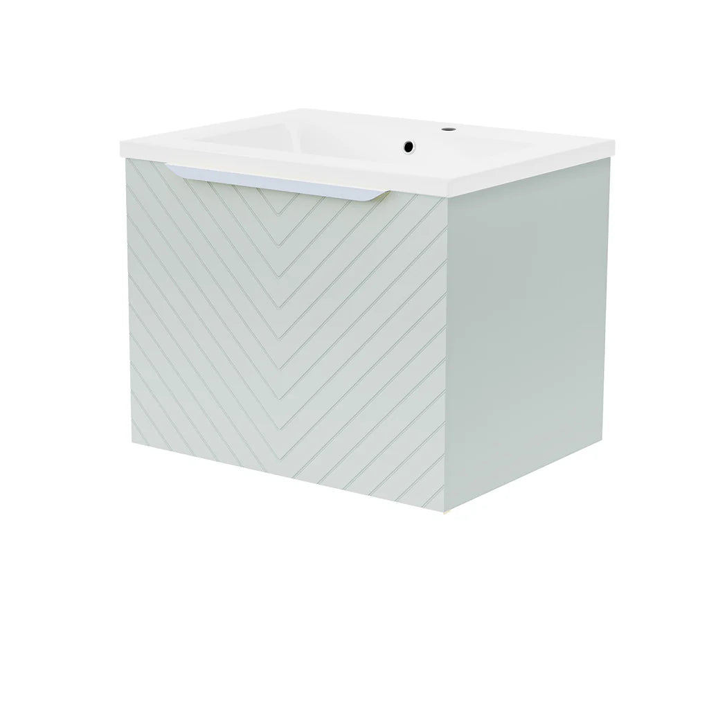 Roxy 600mm Wall Hung Green Drawers Basin Vanity Chrome Handle