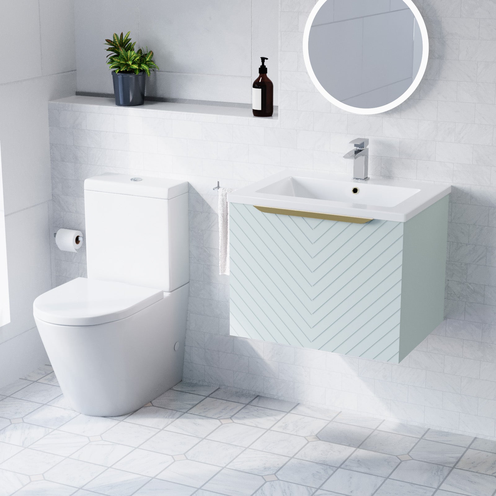 Roxy Green 600mm Basin Vanity & Close Coupled Toilet