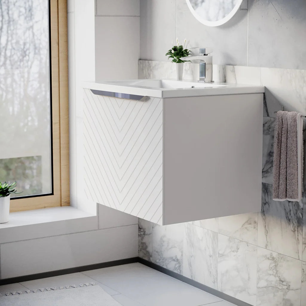Roxy 600mm Wall Hung Pink Drawers Basin Vanity Chrome Handle
