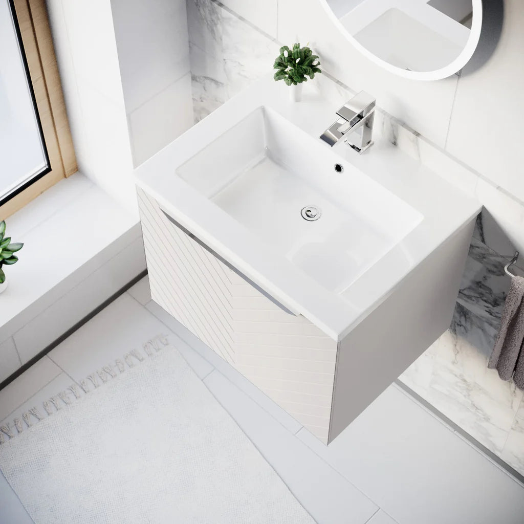Roxy 600mm Wall Hung Pink Drawers Basin Vanity Chrome Handle