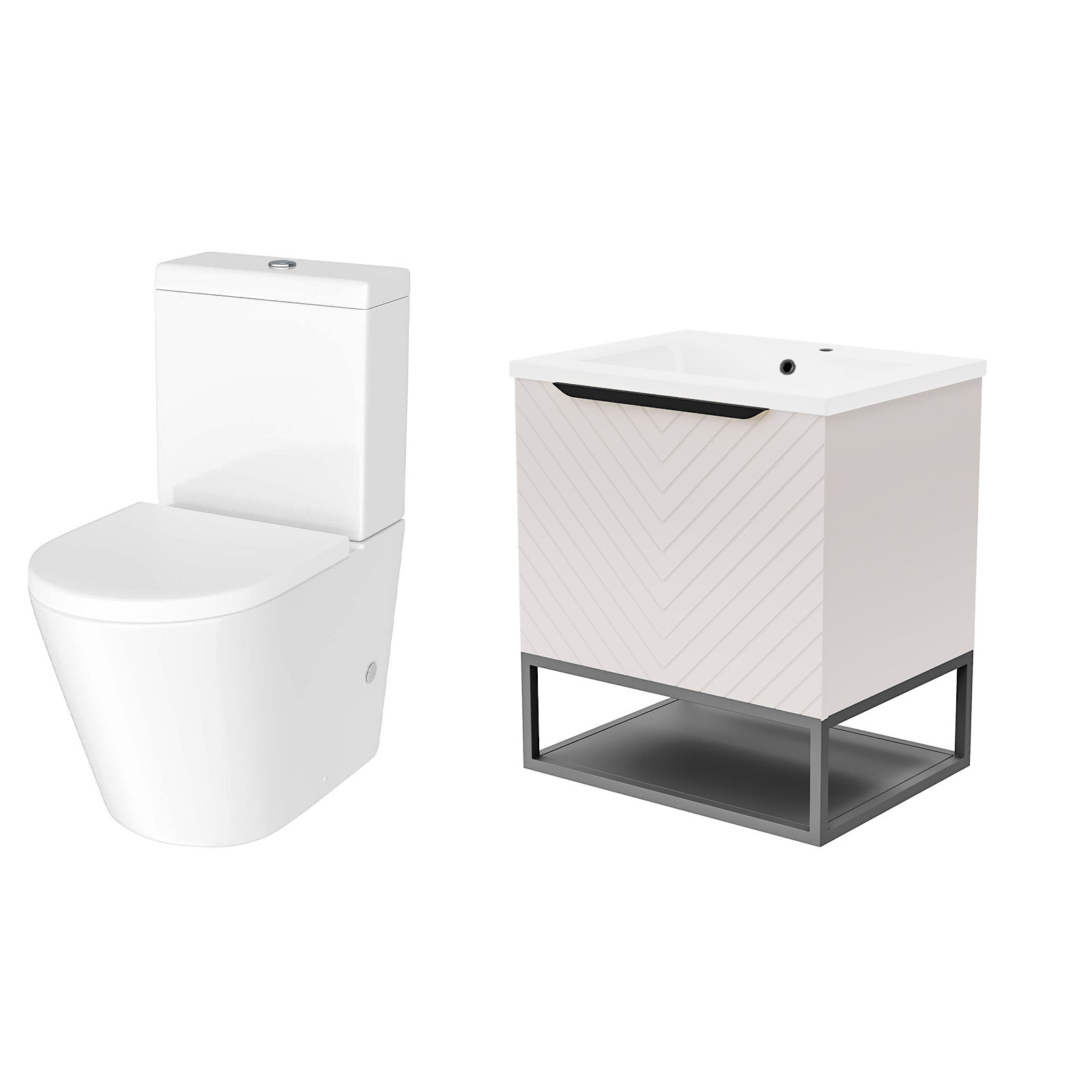 Roxy Pink 600mm Basin Vanity With Black Frame & Close Coupled Toilet