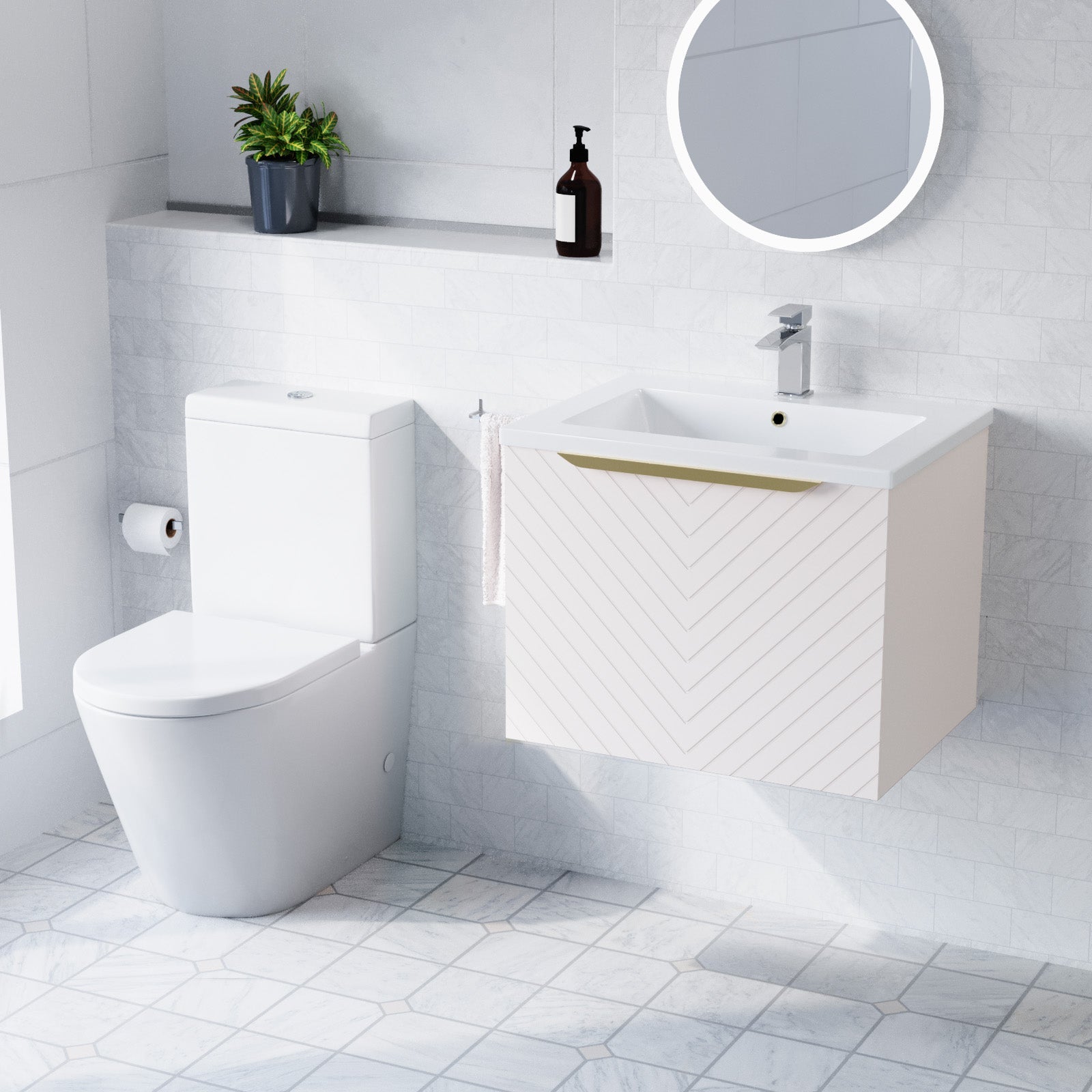 Roxy Pink 600mm Basin Vanity & Close Coupled Toilet