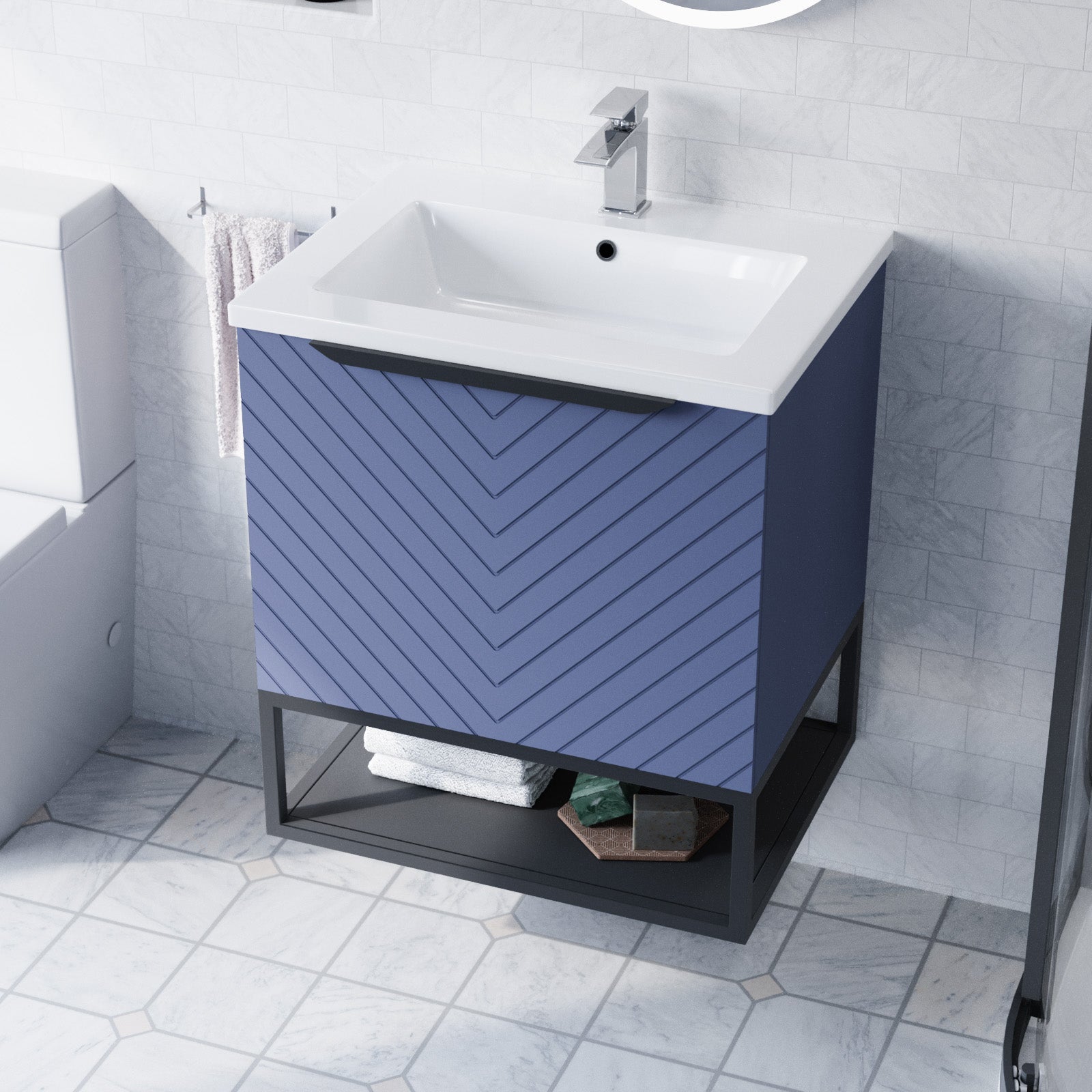 Roxy 600mm Basin Vanity With Black Quadrant Shower Enclosure & Toilet