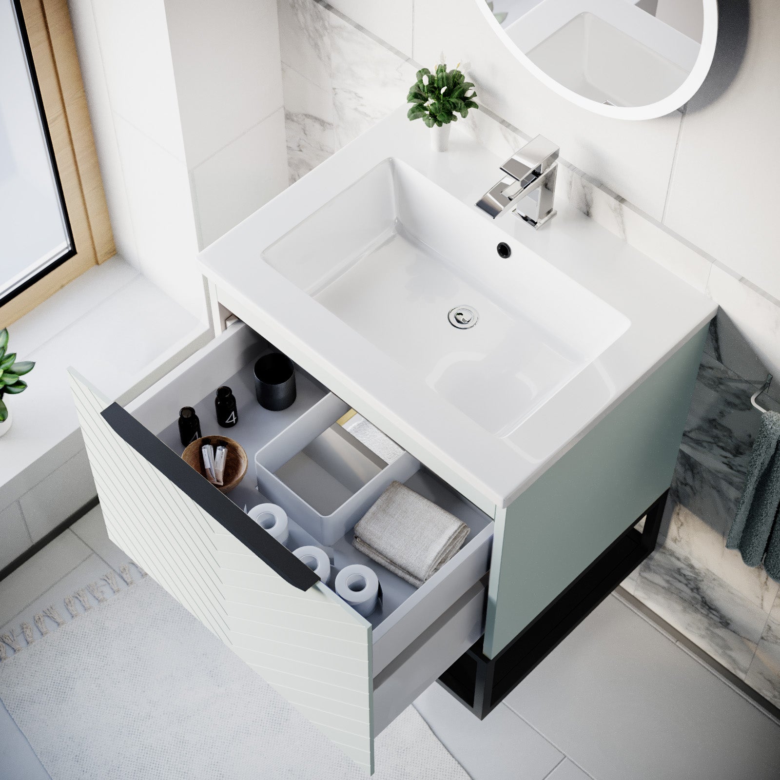 Roxy 600mm Basin Vanity With Black Quadrant Shower Enclosure & Toilet