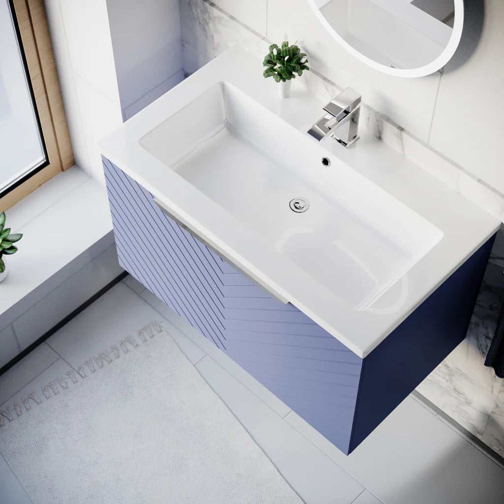 Roxy 800mm Wall Hung Blue Drawers Basin Vanity Chrome Handle