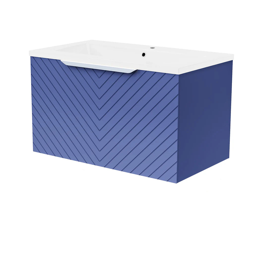 Roxy 800mm Wall Hung Blue Drawers Basin Vanity Chrome Handle