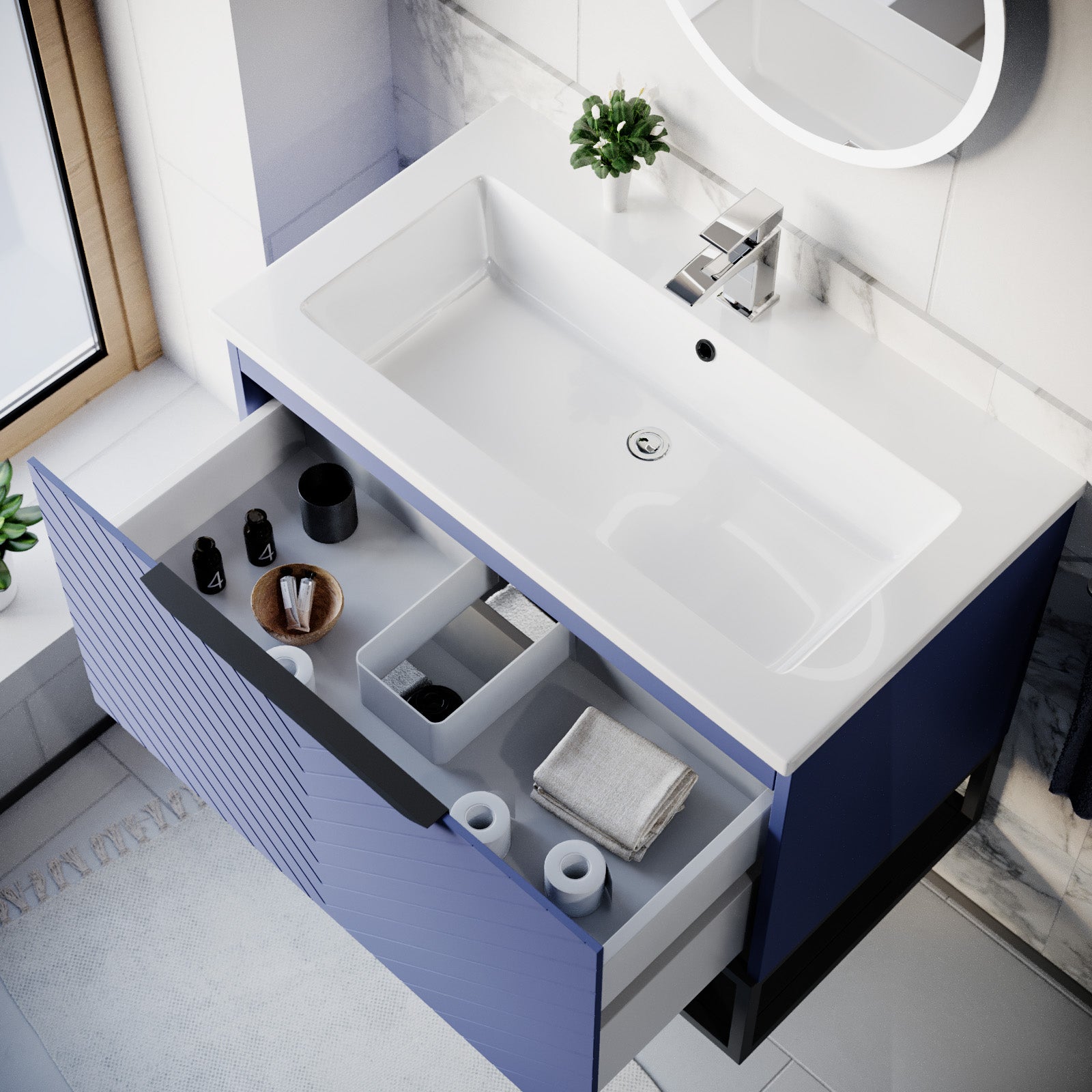 Roxy Blue 800mm Basin Vanity With Black Frame & Close Coupled Toilet