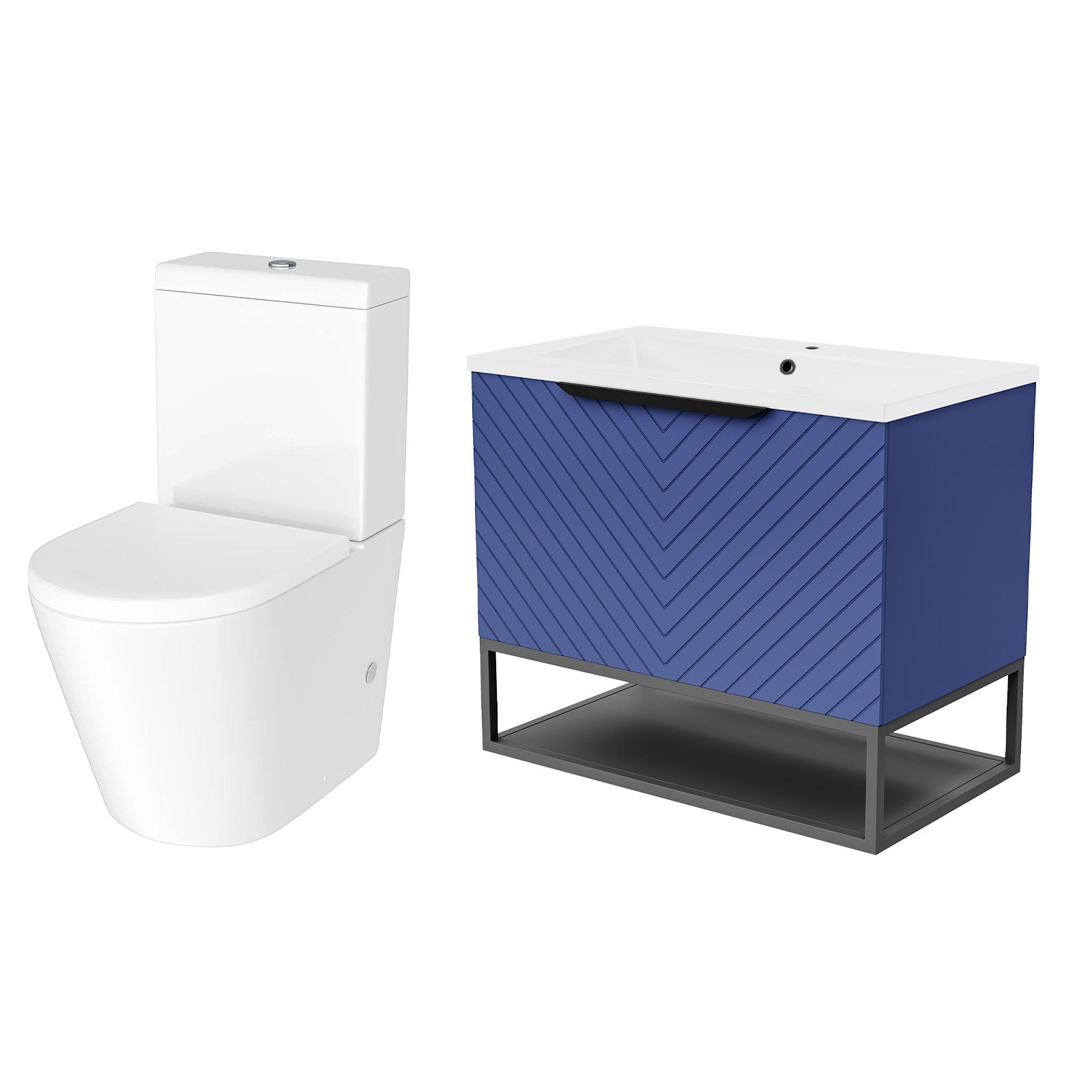 Roxy Blue 800mm Basin Vanity With Black Frame & Close Coupled Toilet