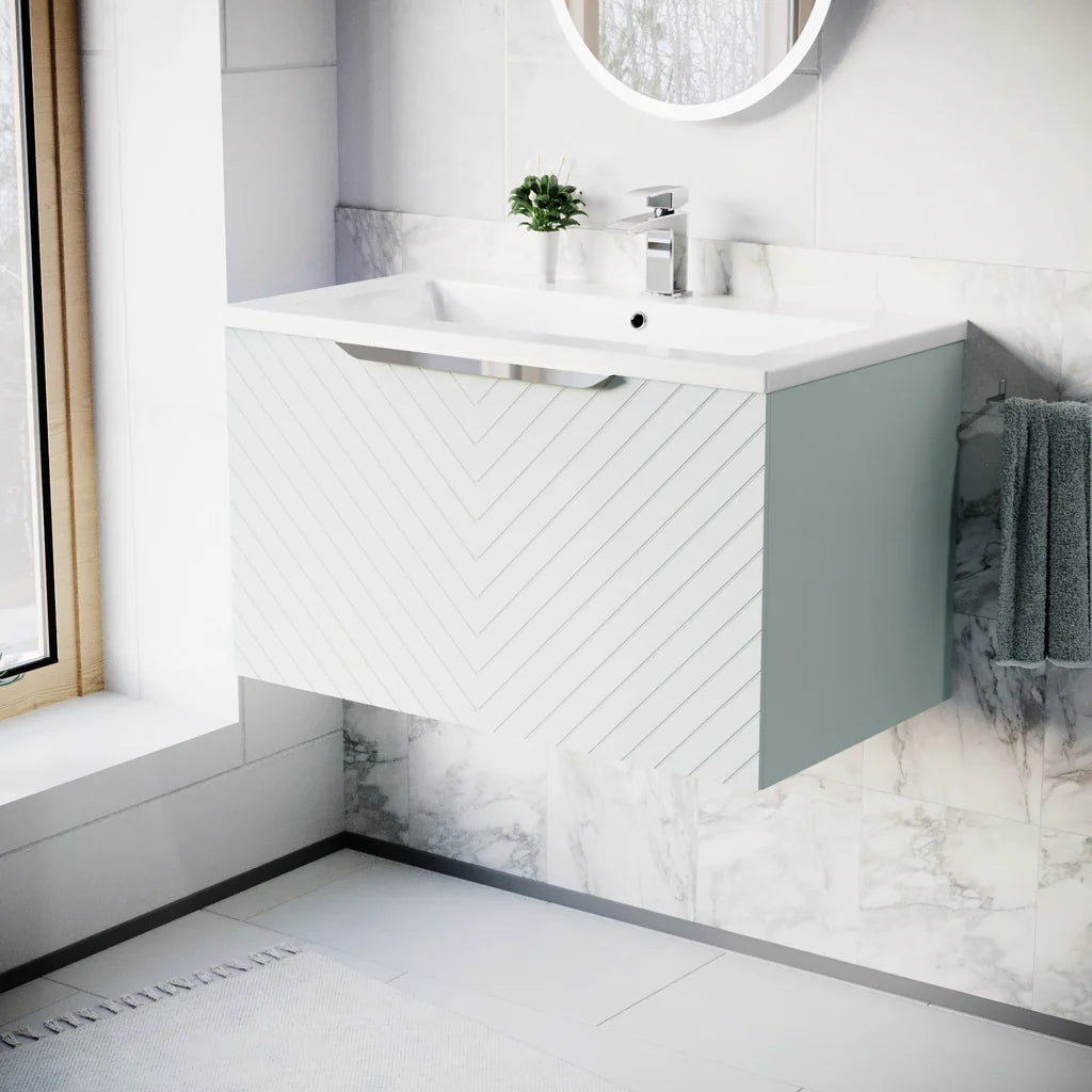 Roxy 800mm Wall Hung Green Drawers Basin Vanity Chrome Handle