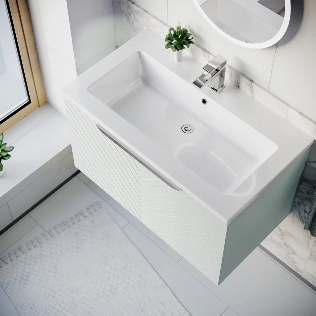 Roxy 800mm Wall Hung Green Drawers Basin Vanity Chrome Handle