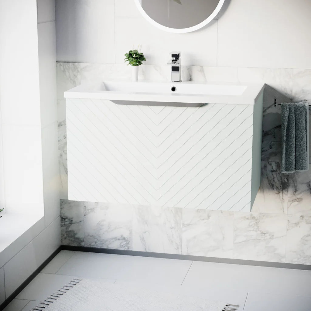 Roxy 800mm Wall Hung Green Drawers Basin Vanity Chrome Handle