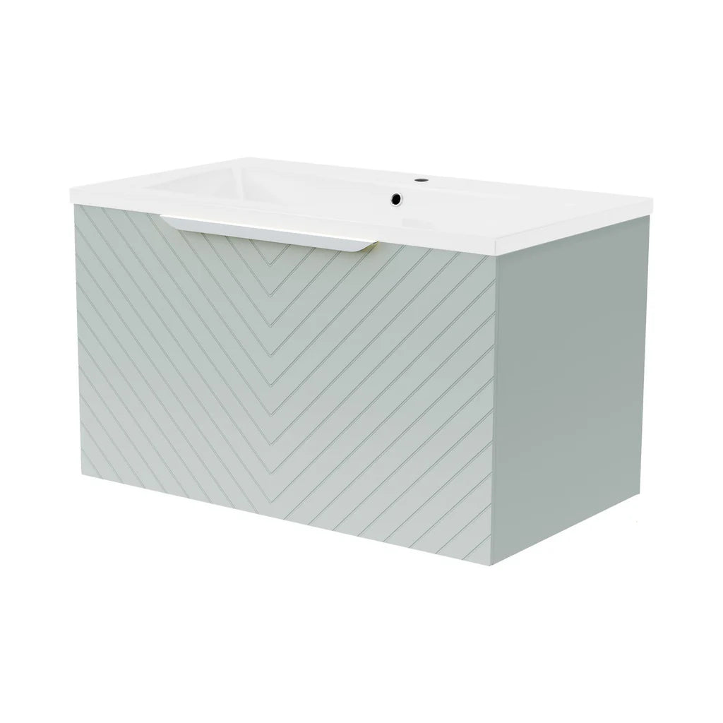 Roxy 800mm Wall Hung Green Drawers Basin Vanity Chrome Handle