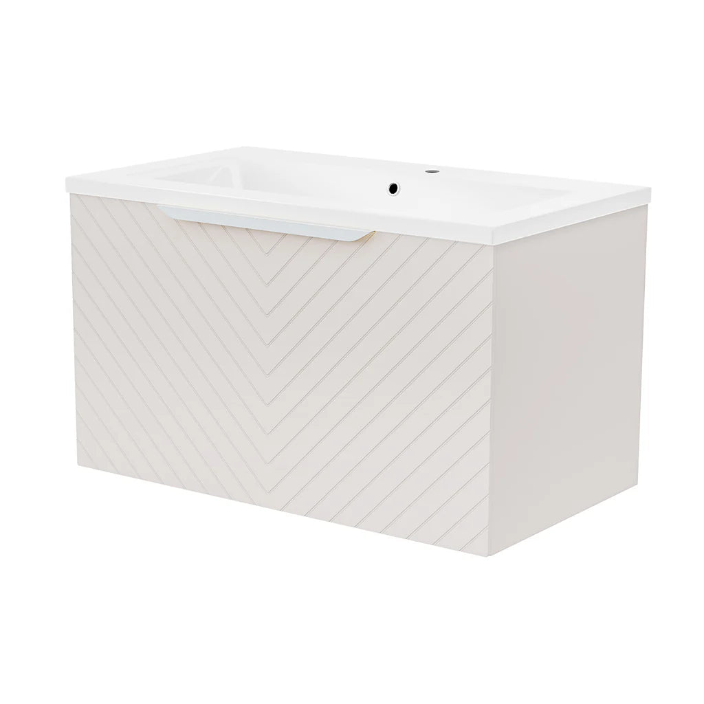 Roxy 800mm Wall Hung Pink Drawers Basin Vanity Chrome Handle