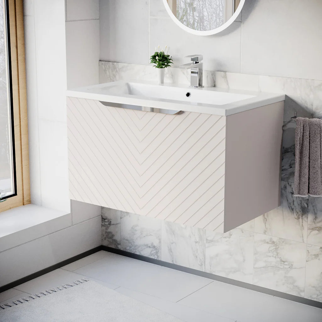 Roxy 800mm Wall Hung Pink Drawers Basin Vanity Chrome Handle