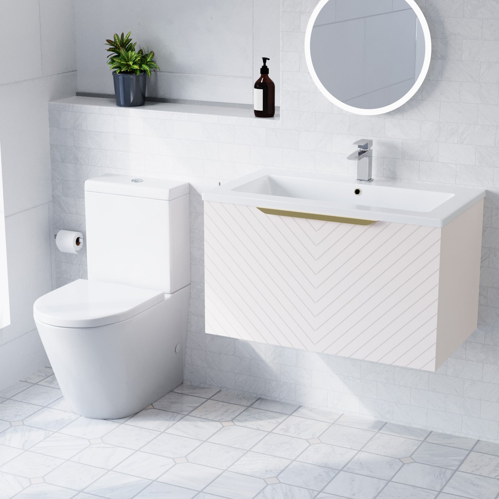 Roxy Pink 800mm Basin Vanity Unit & Close Coupled Toilet