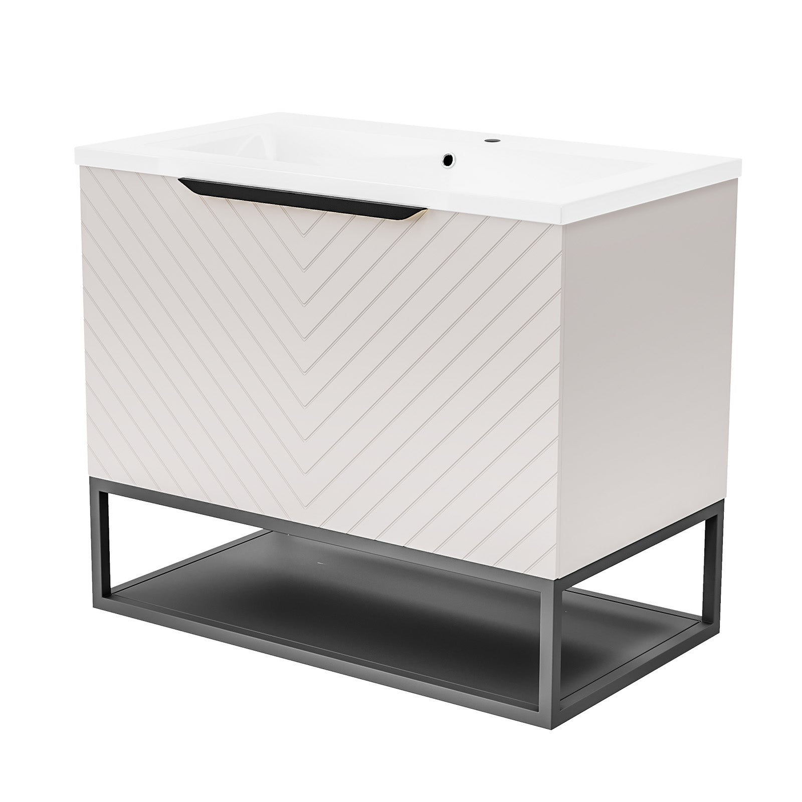 Roxy 800mm Wall Hung Pink Drawers Basin Vanity Black Frame & Handle