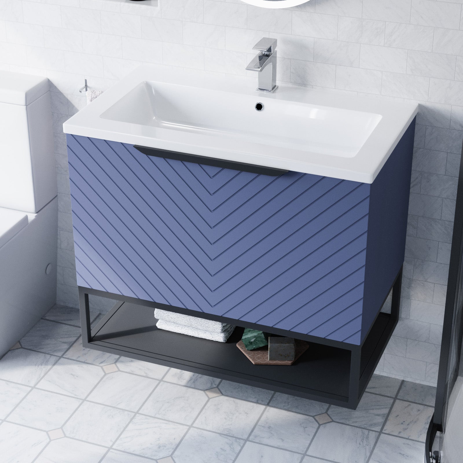 Roxy 800mm Basin Vanity With Black Quadrant Shower Enclosure & Toilet