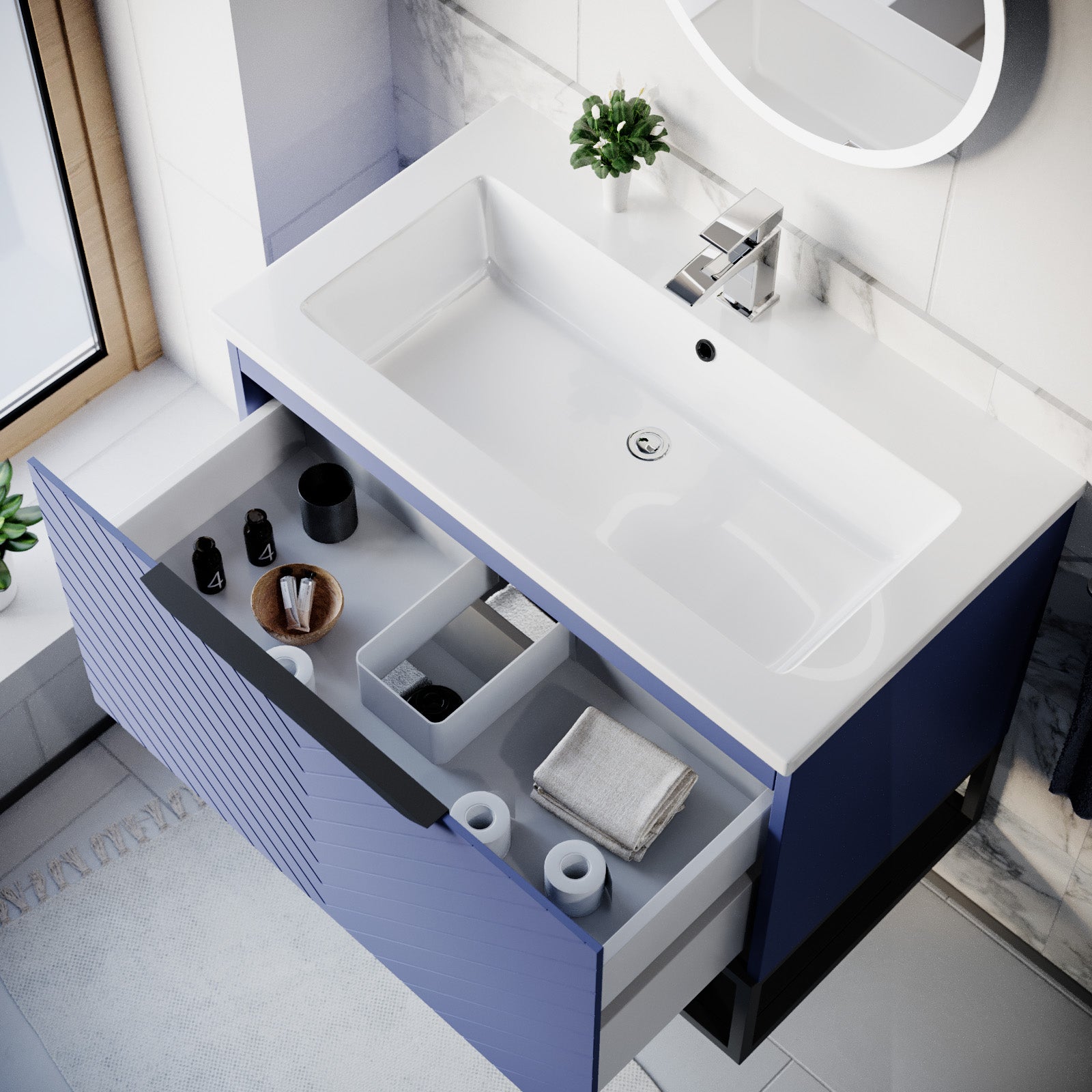 Roxy 800mm Basin Vanity With Black Quadrant Shower Enclosure & Toilet