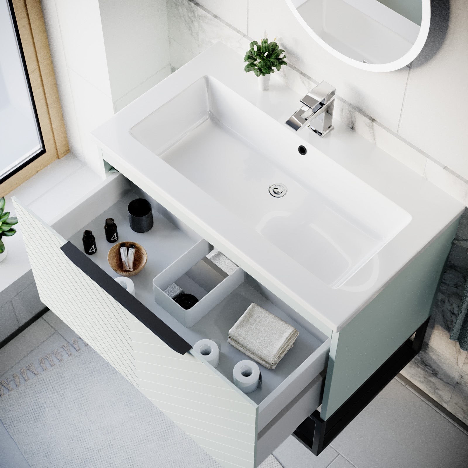 Roxy 800mm Basin Vanity With Black Quadrant Shower Enclosure & Toilet