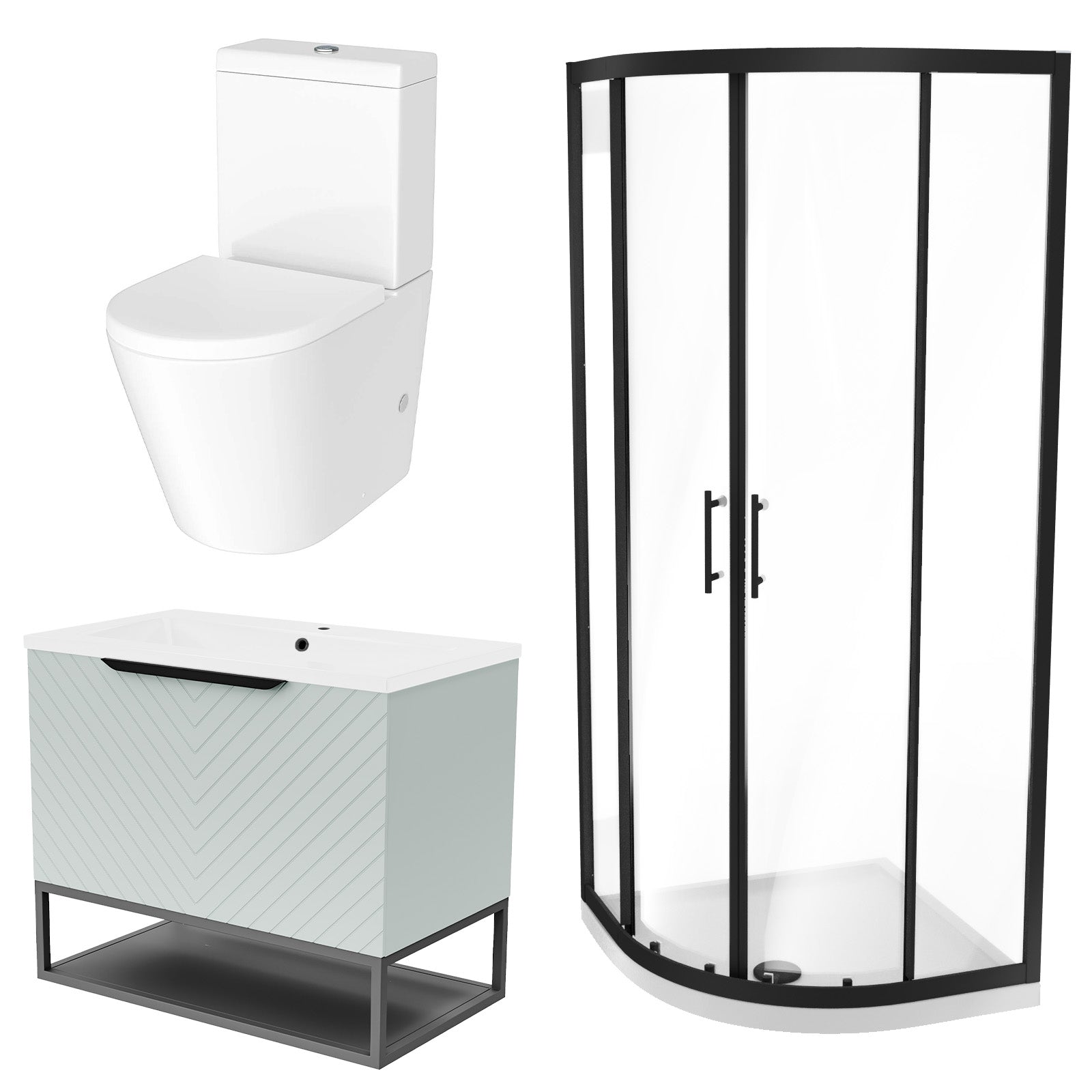 Roxy 800mm Basin Vanity With Black Quadrant Shower Enclosure & Toilet