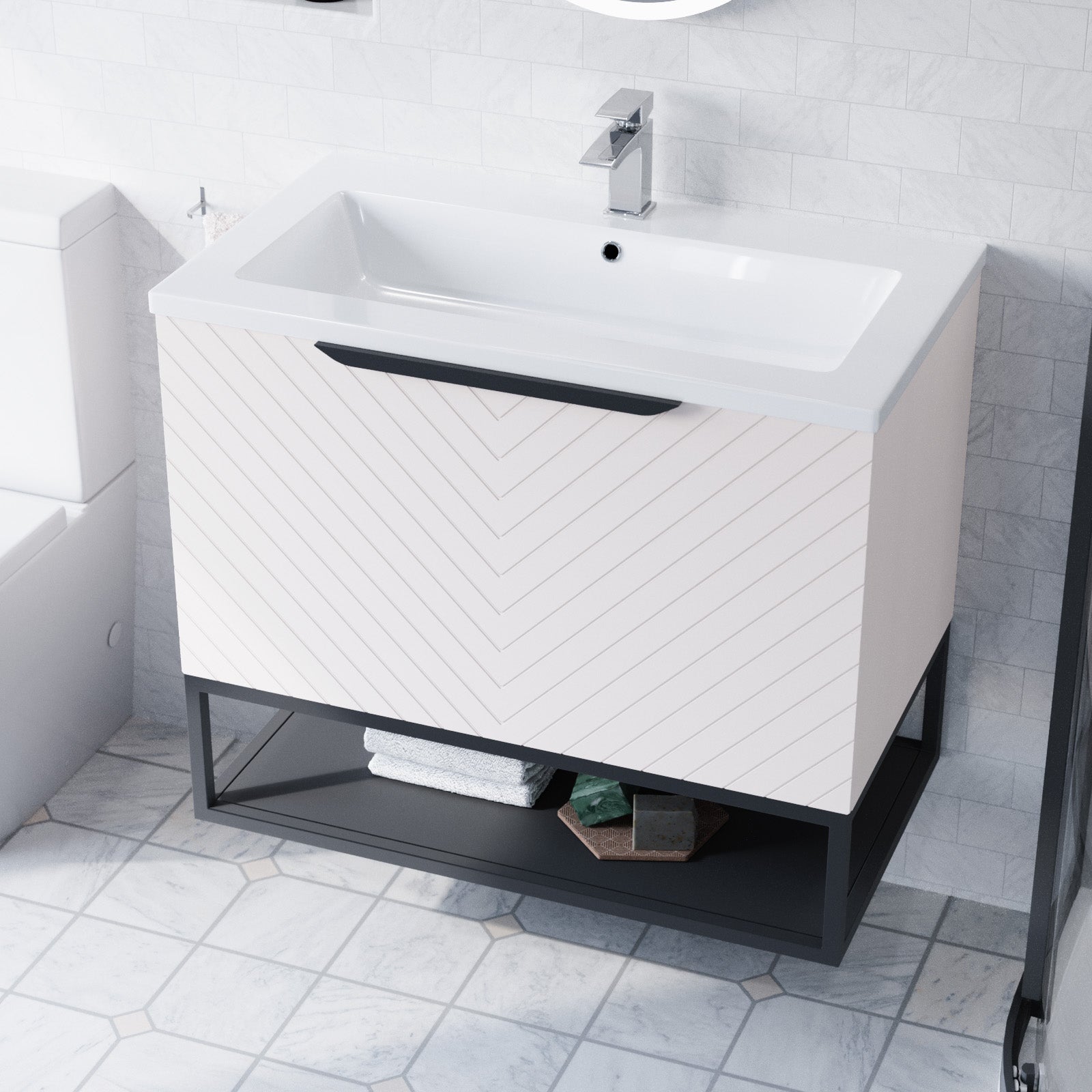 Roxy 800mm Basin Vanity With Black Quadrant Shower Enclosure & Toilet