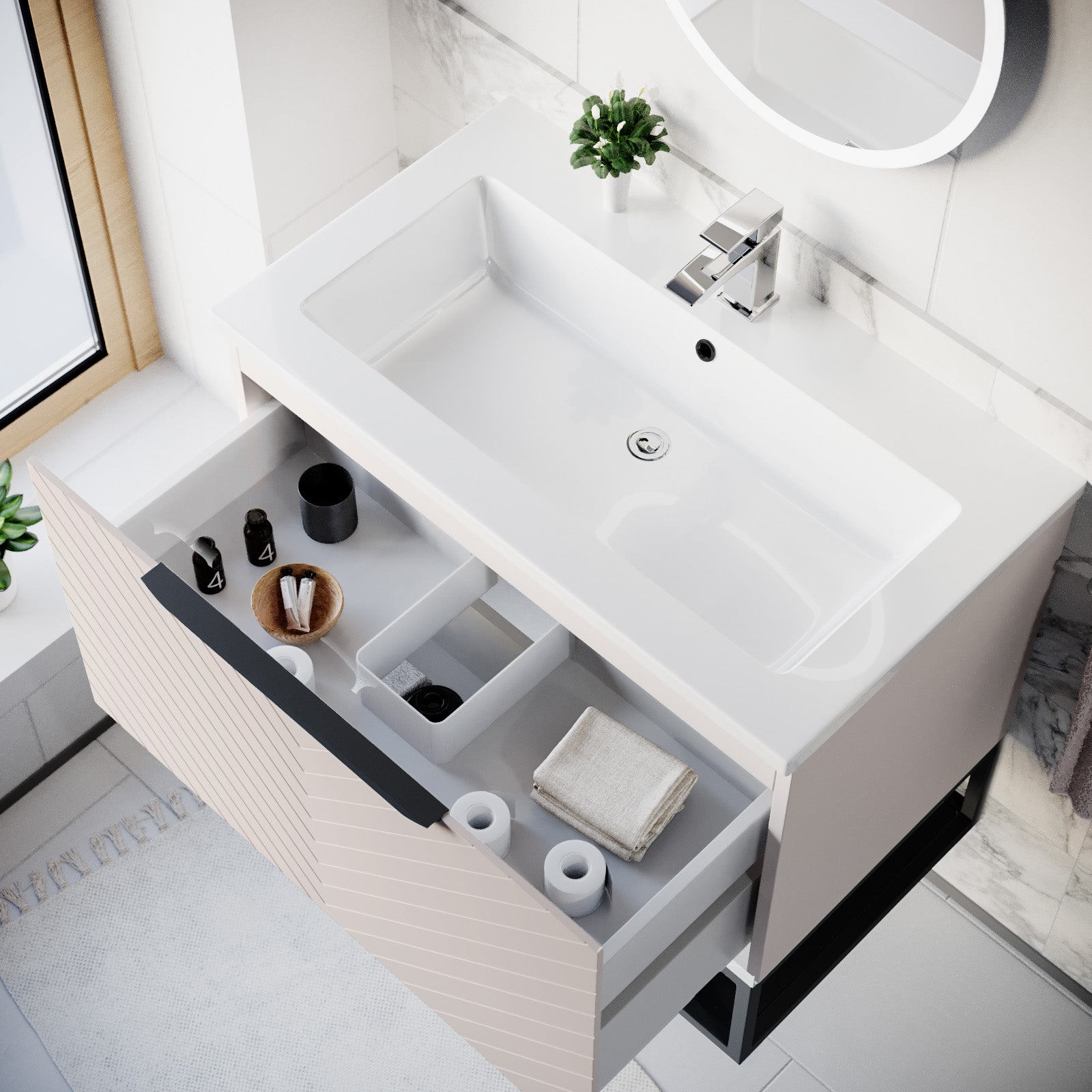 Roxy 800mm Basin Vanity With Black Quadrant Shower Enclosure & Toilet