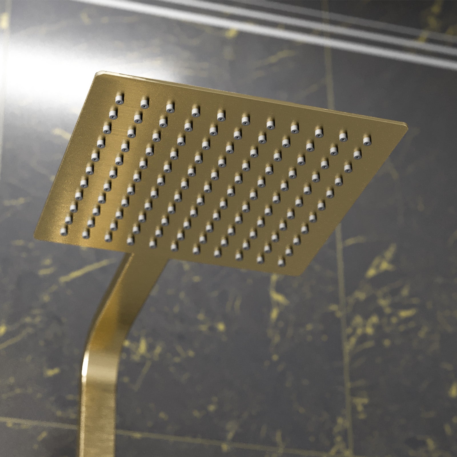 250mm Square Rainfall Brushed Brass Overhead Shower Slim Head