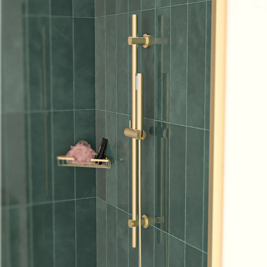 Brushed Brass Round Wall Mounted Slider Rail Shower Kit With Handset