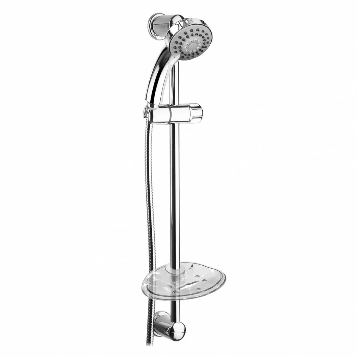 Modern Chrome Exposed Round Shower With Soap Tray Riser Rail Kit