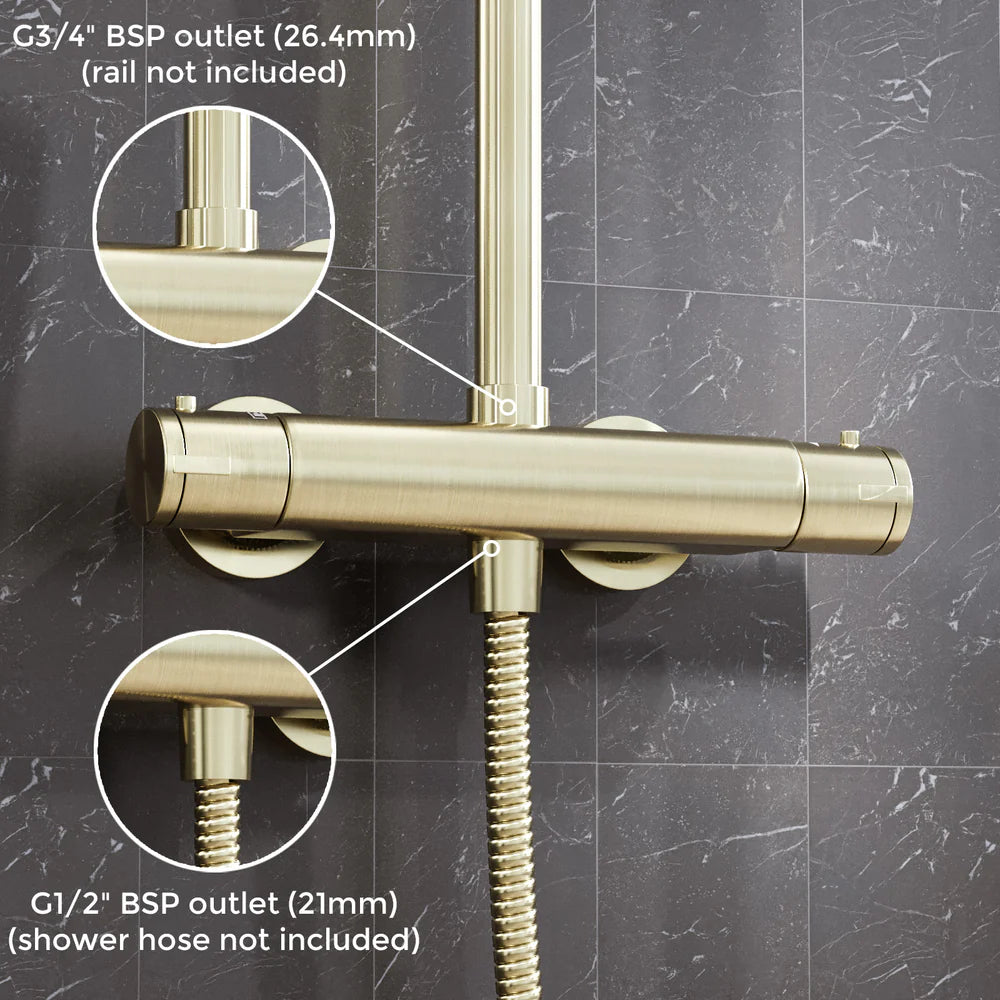 Round Brushed Brass Exposed Thermostatic Shower Mixer Bar Valve