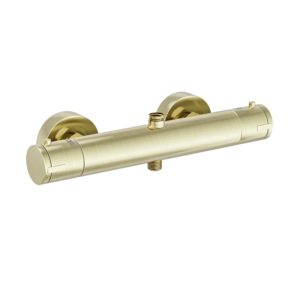 Round Brushed Brass Exposed Thermostatic Shower Mixer Bar Valve