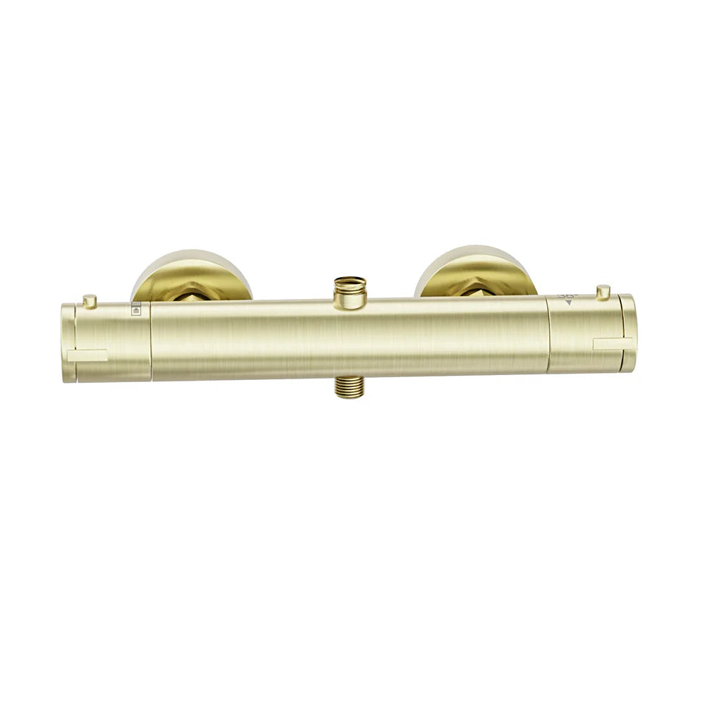 Round Brushed Brass Exposed Thermostatic Shower Mixer Bar Valve