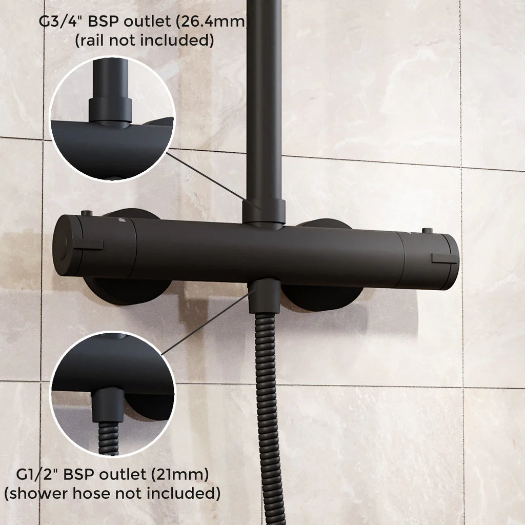 Modern Round Dual Outlet Matte Black Exposed Thermostatic Shower Mixer Bar Valve Anti Scald