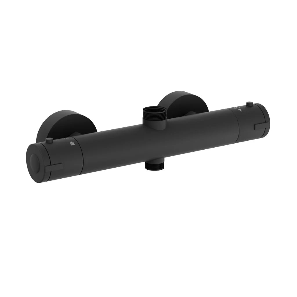 Modern Round Dual Outlet Matte Black Exposed Thermostatic Shower Mixer Bar Valve Anti Scald