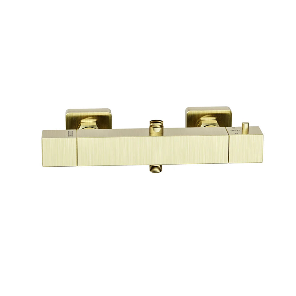 Square Brushed Brass Exposed Thermostatic Shower Mixer Bar Valve