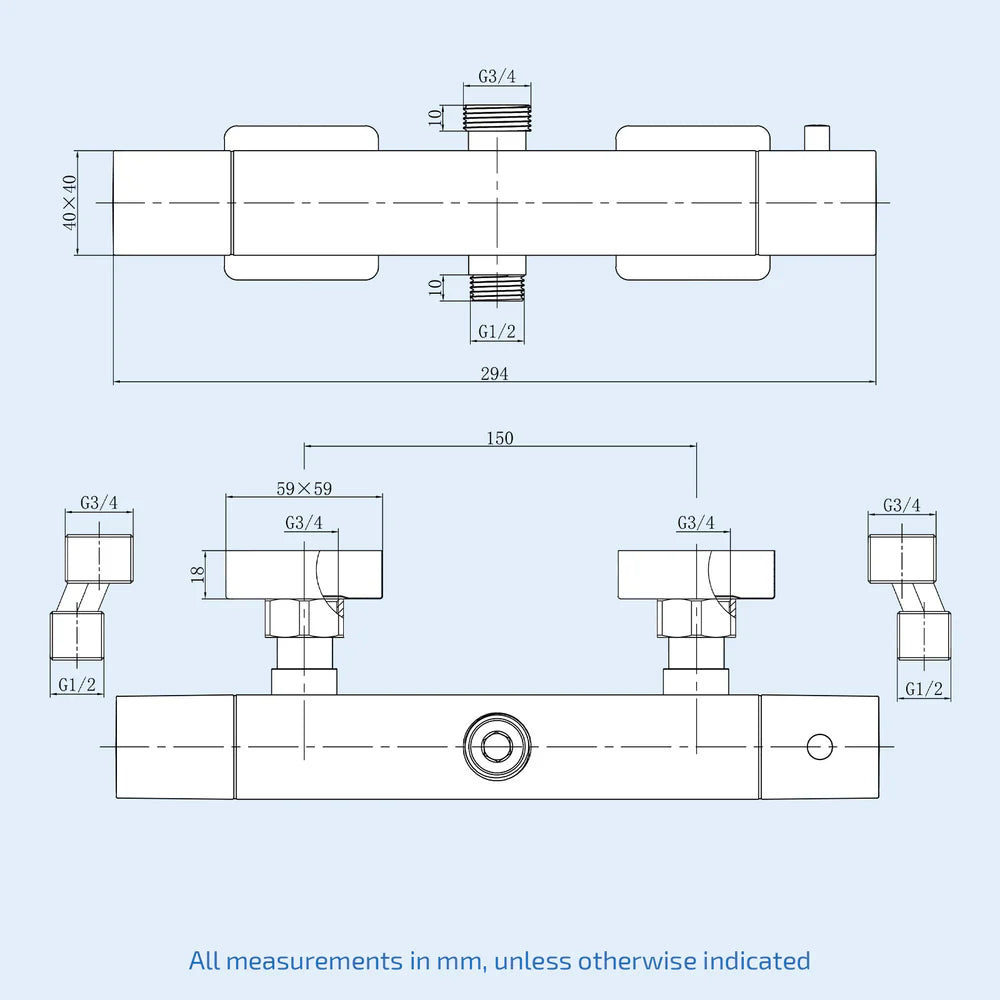 Square Brushed Brass Exposed Thermostatic Shower Mixer Bar Valve
